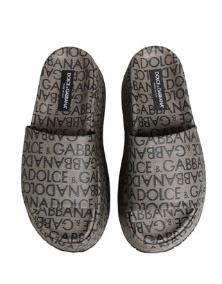 Gray Leather Monogram Logo Sandals Shoes