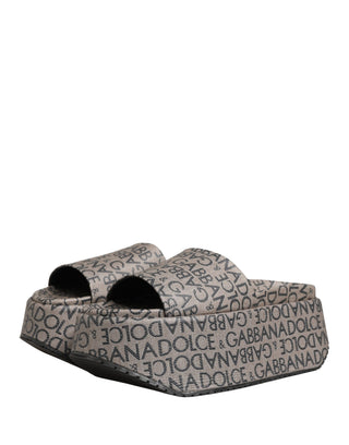 Gray Leather Monogram Logo Sandals Shoes