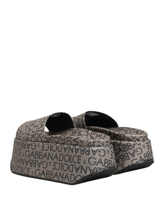 Gray Leather Monogram Logo Sandals Shoes