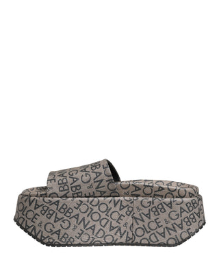 Gray Leather Monogram Logo Sandals Shoes