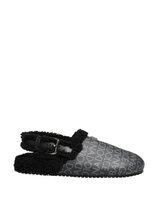 Gray Faux Fur Jacquard Mules Sandals Shoes
