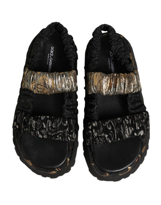 Black Ruching Detail Flats Men Sandals Shoes