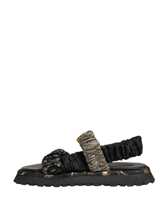 Black Ruching Detail Flats Men Sandals Shoes