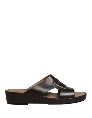 Brown Leather Cutout DG Logo Sandals Shoes