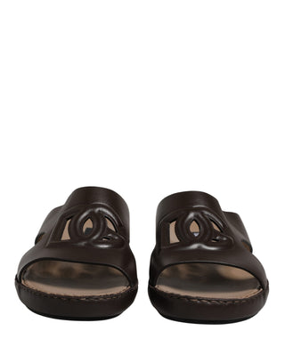 Brown Leather Cutout DG Logo Sandals Shoes