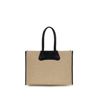 Bolso de hombro de rafia beige
