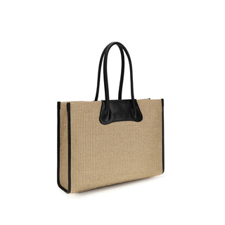 Bolso de hombro de rafia beige