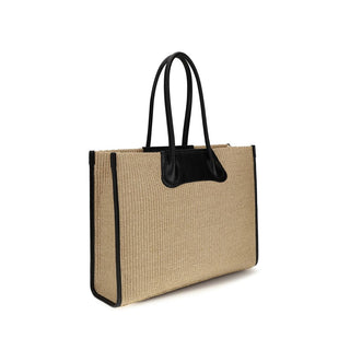 Bolso de hombro de rafia beige