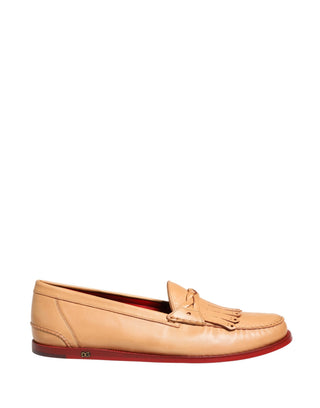 Zapatos mocasines beige para hombre de cuero con borlas, sin cordones