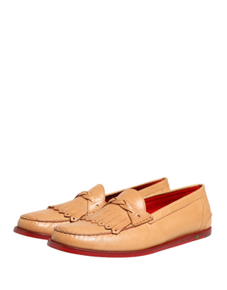 Zapatos mocasines beige para hombre de cuero con borlas, sin cordones