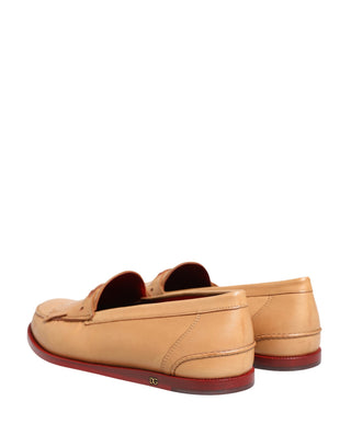 Zapatos mocasines beige para hombre de cuero con borlas, sin cordones