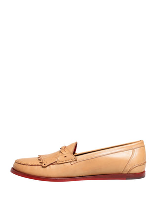Zapatos mocasines beige para hombre de cuero con borlas, sin cordones