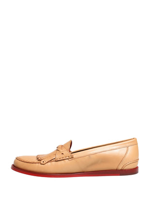 Zapatos mocasines beige para hombre de cuero con borlas, sin cordones
