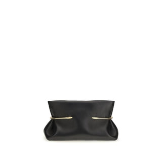 Bolso clutch bicolor de napa negra y piel de becerro Bos Taurus
