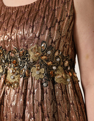 Brown Metallic Crystal Evening Gown Dress