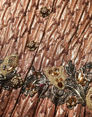 Brown Metallic Crystal Evening Gown Dress