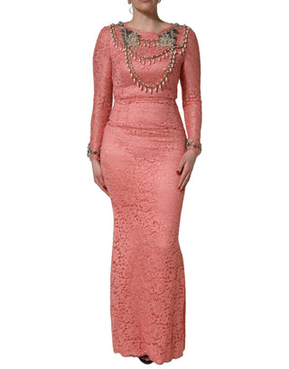 Vestido sirena rosa de encaje adornado