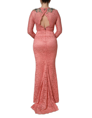 Vestido sirena rosa de encaje adornado