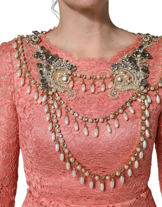 Vestido sirena rosa de encaje adornado