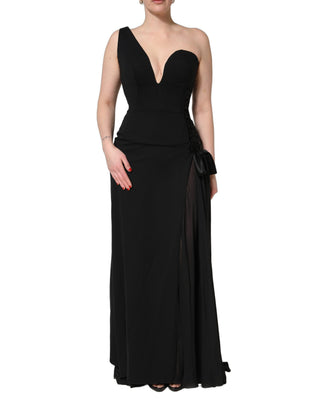 Vestido largo negro con escote de un solo hombro