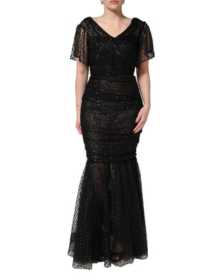Vestido de noche sirena negro con lentejuelas