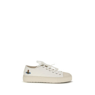 White Fabric Low Top Sneakers