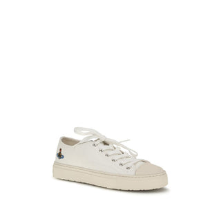 White Fabric Low Top Sneakers