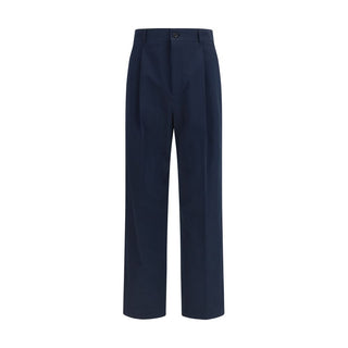Blue Cotton Casual Pants