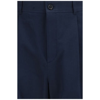Blue Cotton Casual Pants