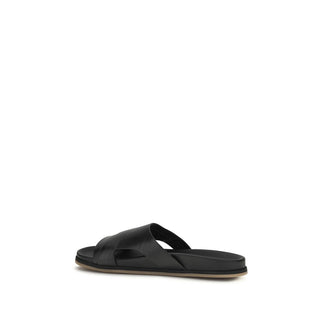 Sandalias planas de cuero de becerro Bos Taurus negras