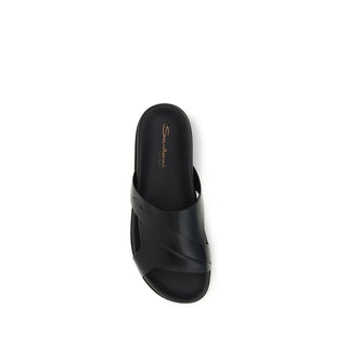 Sandalias planas de cuero de becerro Bos Taurus negras
