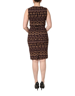 Brown Keys Fitted Sheath Knee Length Dress