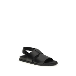 Sandalias planas de cuero de becerro Bos Taurus negras