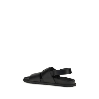 Sandalias planas de cuero de becerro Bos Taurus negras
