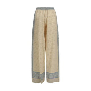 Beige Silk Casual Pants
