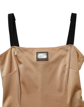 Brown Nylon Blend Cady Sleeveless Mini Dress
