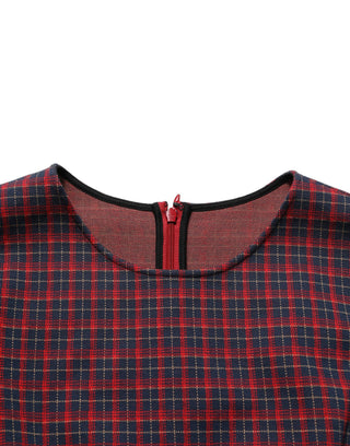 Red Black Checkered ShortSleeve Sheath Dress