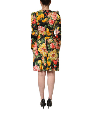 Vestido midi de manga larga con estampado floral multicolor  