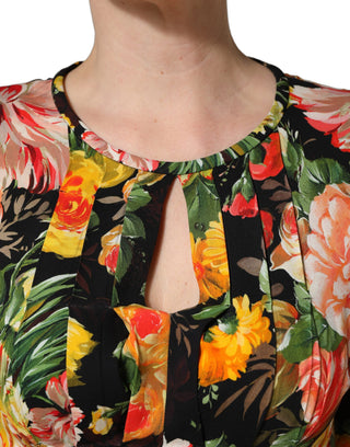 Vestido midi de manga larga con estampado floral multicolor  