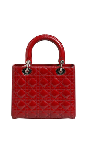 Bolso pequeño Lady Dior de cuero charol cereza con acolchado Cannage  