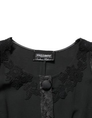 Dark Gray Button Fastening Lace Trimmed Blazer Jacket
