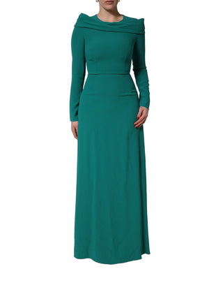 Vestido verde de manga larga con cuello redondo  
