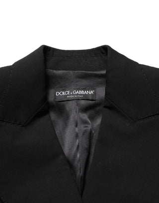 Chaqueta negra de lana cruzada con mangas de encaje  