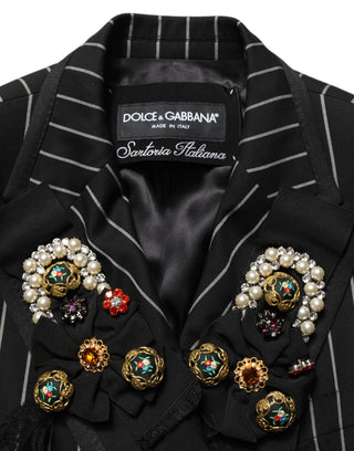 Black Stripe Double-Breasted Blazer Jacket