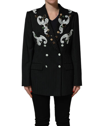 Black Stripe Double-Breasted Blazer Jacket