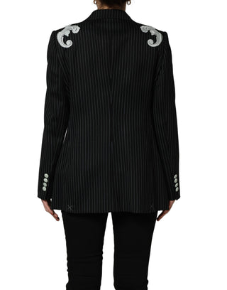 Black Stripe Double-Breasted Blazer Jacket