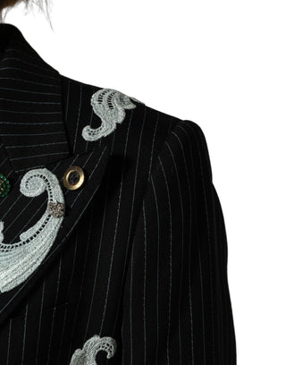 Black Stripe Double-Breasted Blazer Jacket