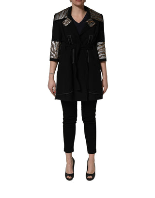 Black Single-Breasted Brocade Coat Jacket