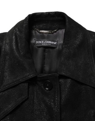 Black Belted Sheepskin Trench Coat Jacket