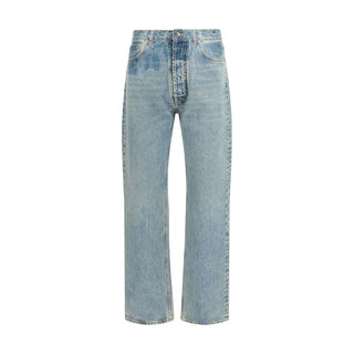 Jeans de pierna recta de algodón azul